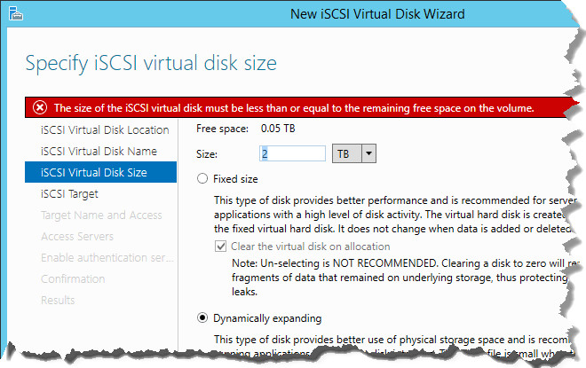 Server 2012 R2 iSCSI Wizard
