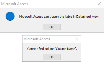 accessdatasheeterror