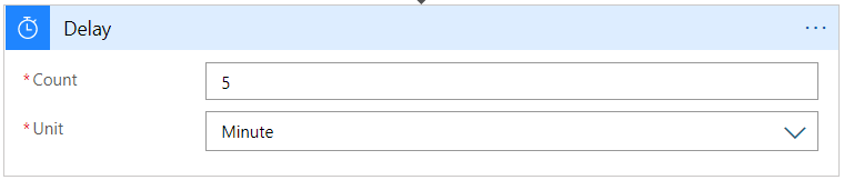 The configuration of the Delay action, showing a delay of five minutes